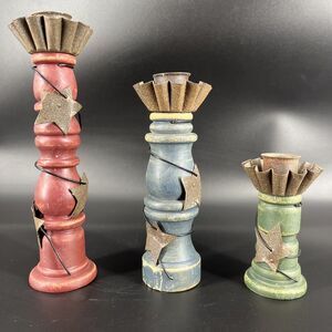 Tender Hearts Treasures Taper Candle Holders Set of 3 Rustic Primitive Style